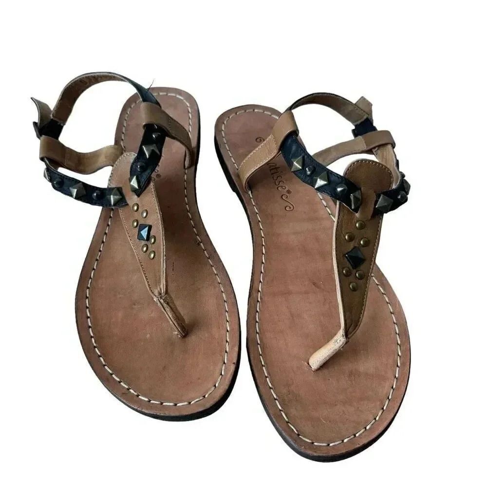 Matisse Brown Tan Thong Leather Flat Women’s  Sandals SZ 9 - Picture 2 of 13